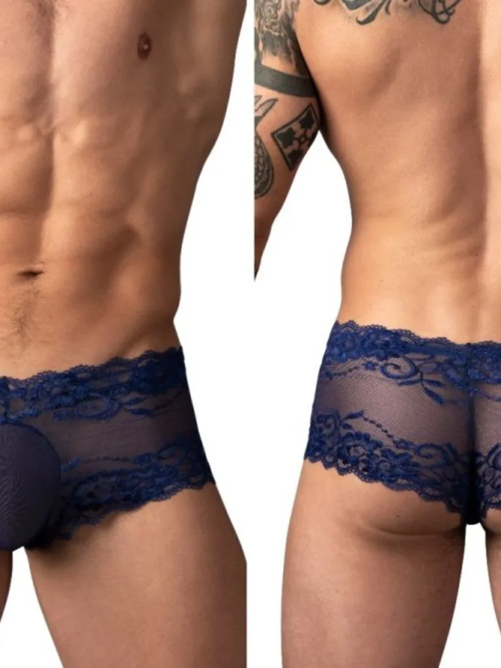 Male Power 127-280 Sassy Lace Mini Short Sheer Pouch Navy